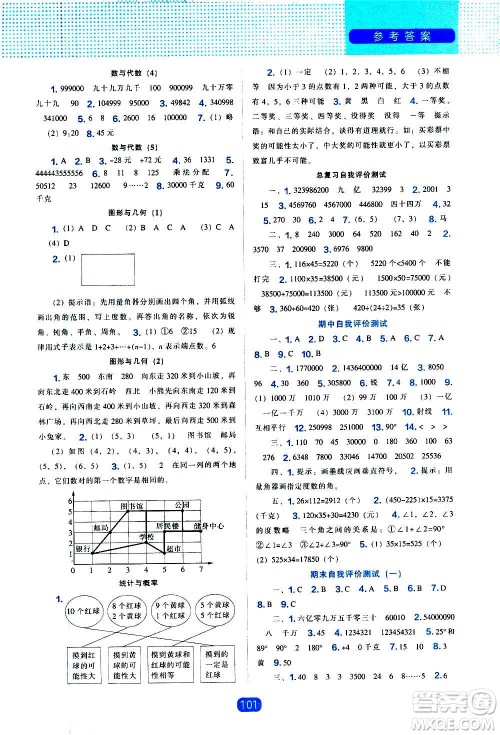 2020年新编新课程能力培养数学四年级上册北师大版答案
