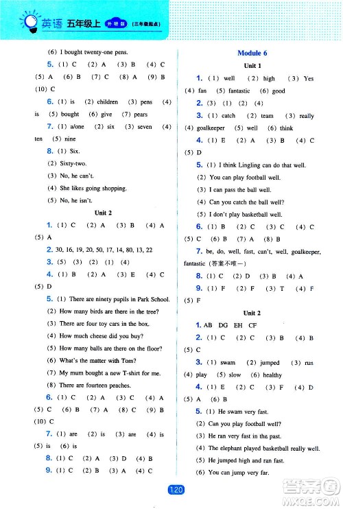 2020年新编新课程能力培养英语五年级上册外研版答案 2020年新编新课程能力培养英语五年级上册外研版答案