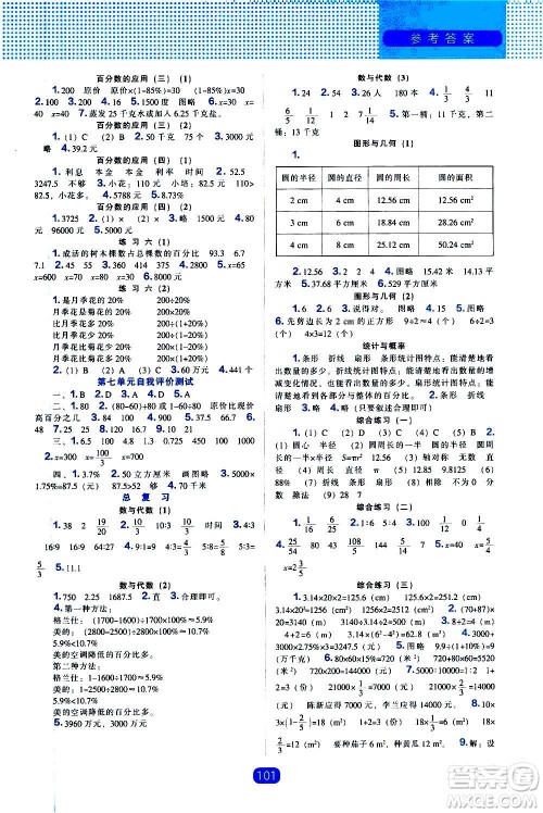 2020年新编新课程能力培养数学六年级上册北师大版答案