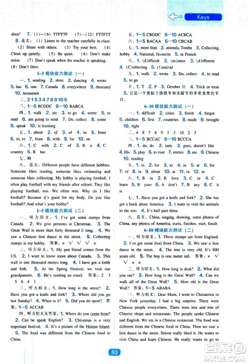 2020年新编新课程能力培养英语一年级起点六年级上册外研版答案