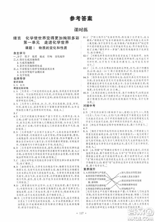 陕西人民出版社2020实验教材新学案九年级化学上册人教版答案