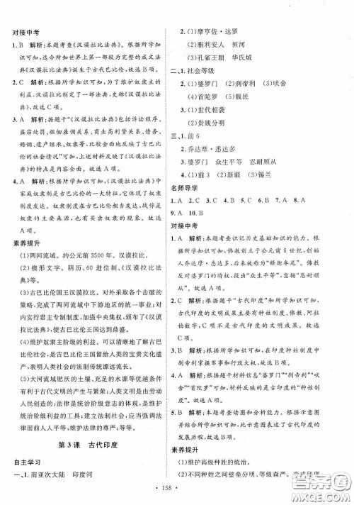 陕西人民出版社2020实验教材新学案九年级历史上册人教版答案 陕西人民出版社2020实验教材新学案九年级历史上册人教版答案