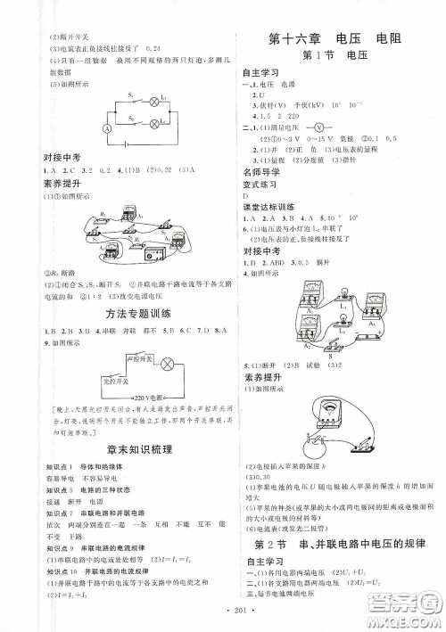 陕西人民出版社2020实验教材新学案九年级物理全一册人教版答案