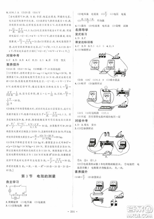 陕西人民出版社2020实验教材新学案九年级物理全一册人教版答案