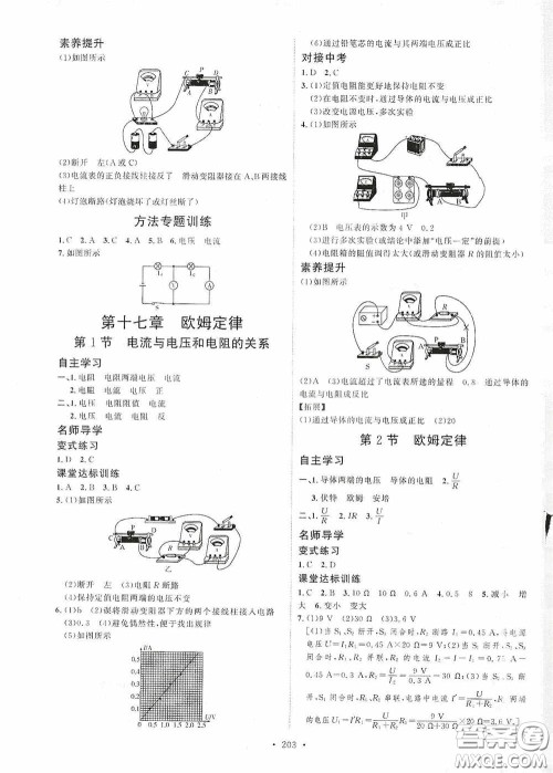 陕西人民出版社2020实验教材新学案九年级物理全一册人教版答案