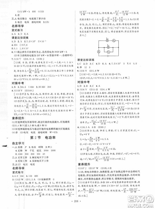 陕西人民出版社2020实验教材新学案九年级物理全一册人教版答案