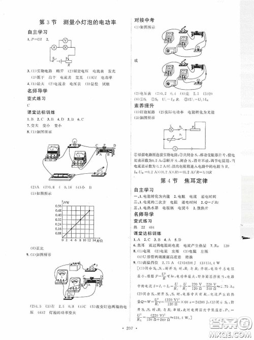 陕西人民出版社2020实验教材新学案九年级物理全一册人教版答案