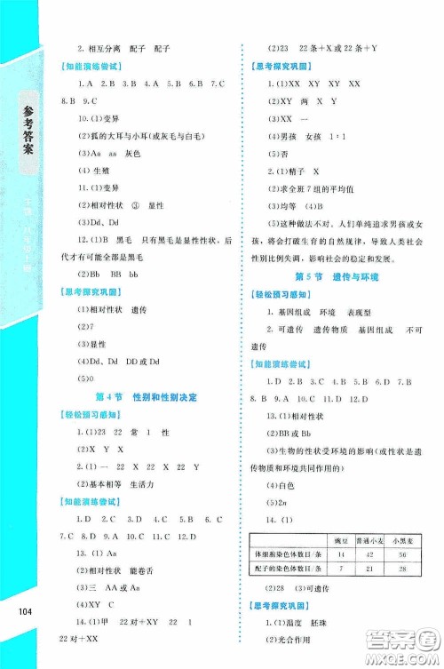 2020课内课外直通车八年级生物上册北师大版答案