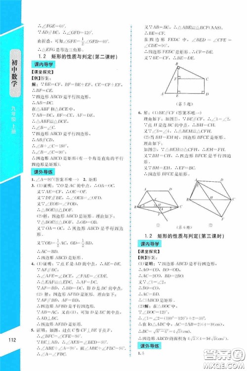 2020课内课外直通车九年级数学上册北师大版答案