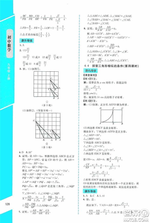 2020课内课外直通车九年级数学上册北师大版答案