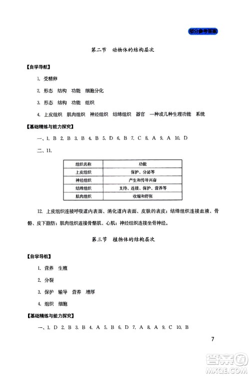 四川教育出版社2020年新课程实践与探究丛书生物七年级上册人教版答案