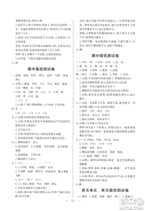 山东文艺出版社2020小学单元测试卷四年级语文上册人教版答案 山东文艺出版社2020小学单元测试卷四年级语文上册人教版答案