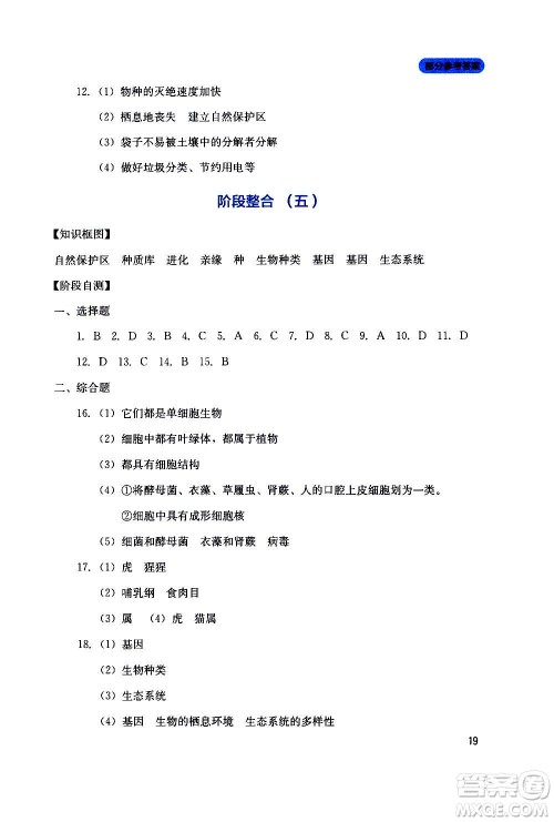 四川教育出版社2020年新课程实践与探究丛书生物八年级上册人教版答案