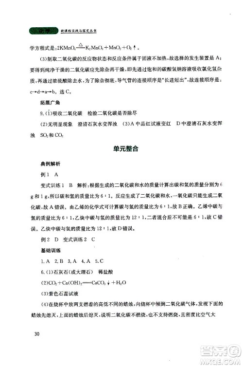 四川教育出版社2020年新课程实践与探究丛书化学九年级上册山东教育版版答案