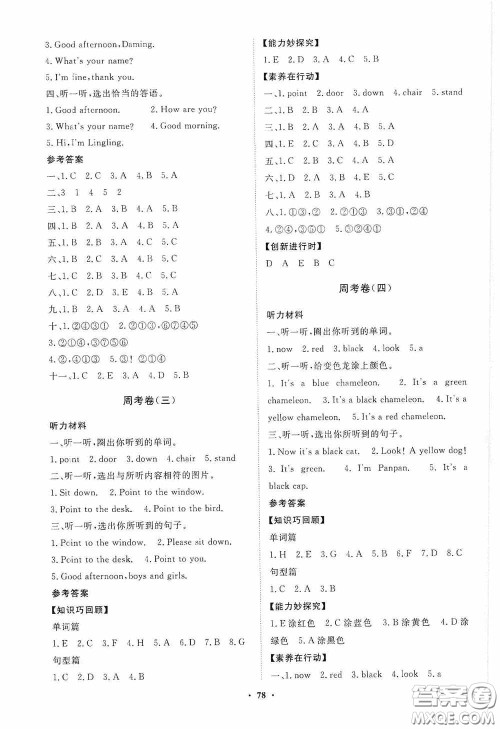 山东教育出版社2020小学同步练习册分层卷三年级英语上册外研版答案