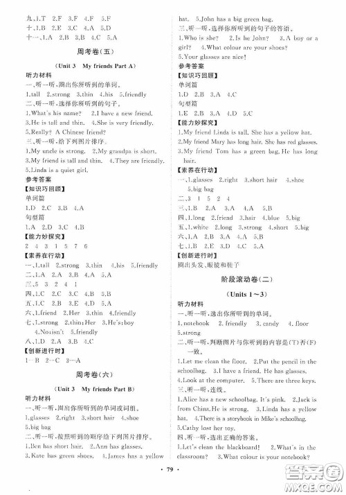 山东教育出版社2020小学同步练习册分层卷四年级英语上册人教版答案