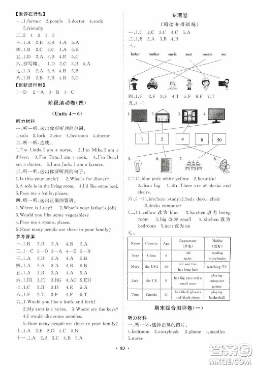 山东教育出版社2020小学同步练习册分层卷四年级英语上册人教版答案
