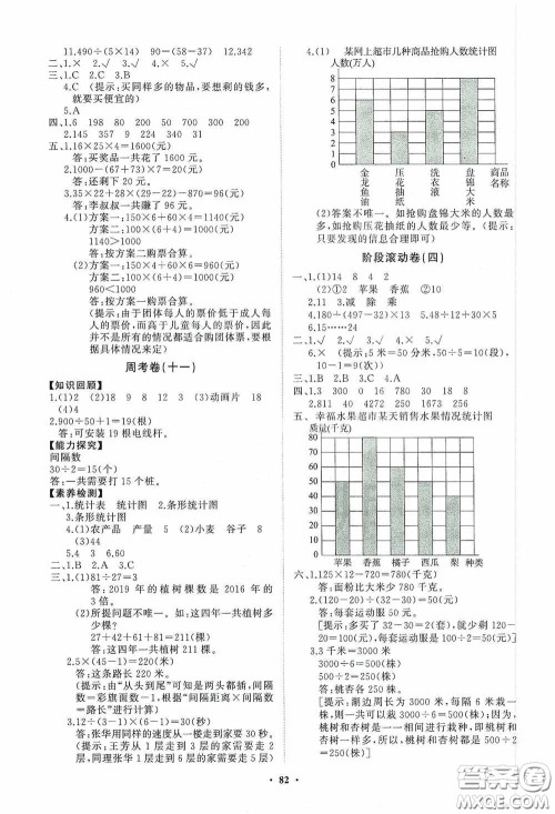山东教育出版社2020小学同步练习册分层卷四年级数学上册答案