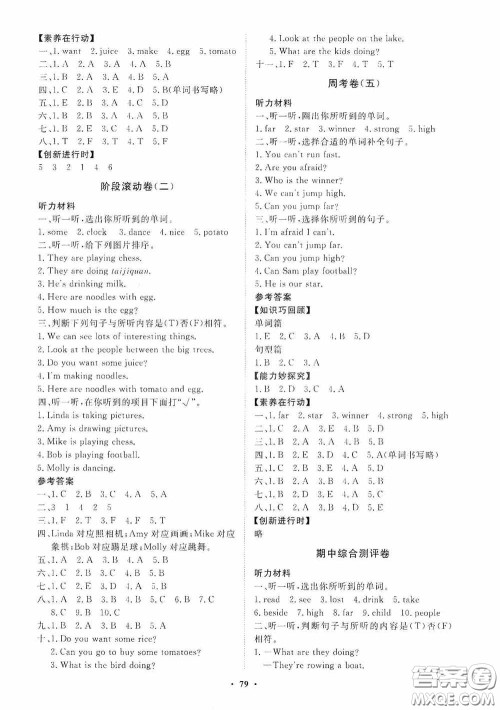 山东教育出版社2020小学同步练习册分层卷四年级英语上册外研版答案