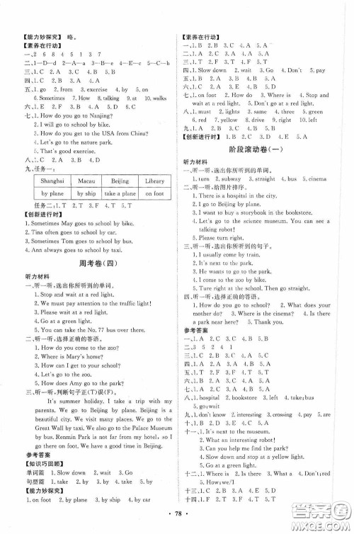 山东教育出版社2020小学同步练习册分层卷六年级英语上册人教版答案