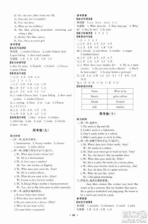 山东教育出版社2020小学同步练习册分层卷六年级英语上册人教版答案