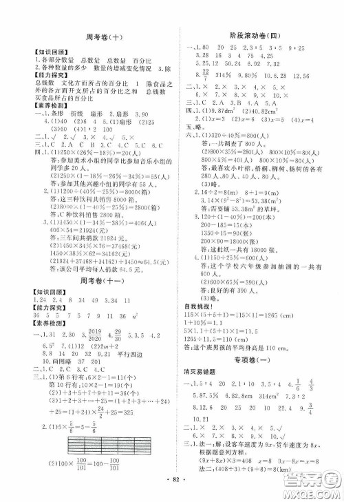 山东教育出版社2020小学同步练习册分层卷六年级数学上册人教版答案