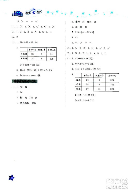 湖南教育出版社2020年学法大视野数学四年级上册苏教版答案