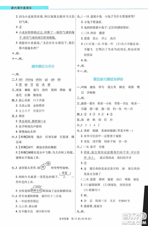北京师范大学出版社2020课内课外直通车三年级语文上册河南专版答案 北京师范大学出版社2020课内课外直通车三年级语文上册河南专版答案