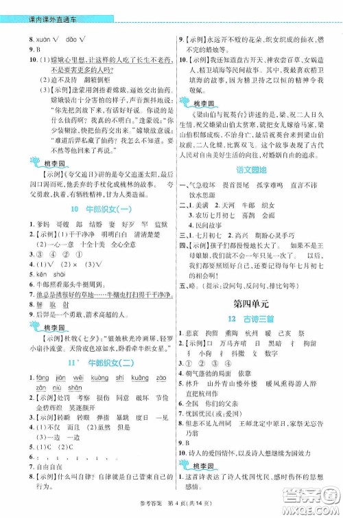 北京师范大学出版社2020课内课外直通车五年级语文上册河南专版答案 北京师范大学出版社2020课内课外直通车五年级语文上册河南专版答案