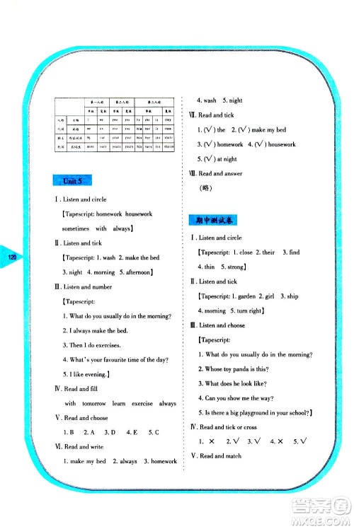 湖南教育出版社2020年学法大视野英语五年级上册湘鲁教版答案