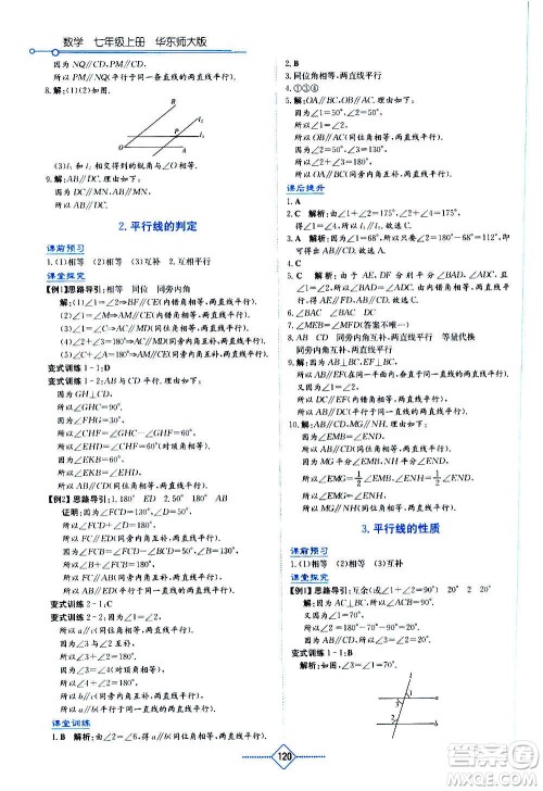 湖南教育出版社2020年学法大视野数学七年级上册华东师大版答案