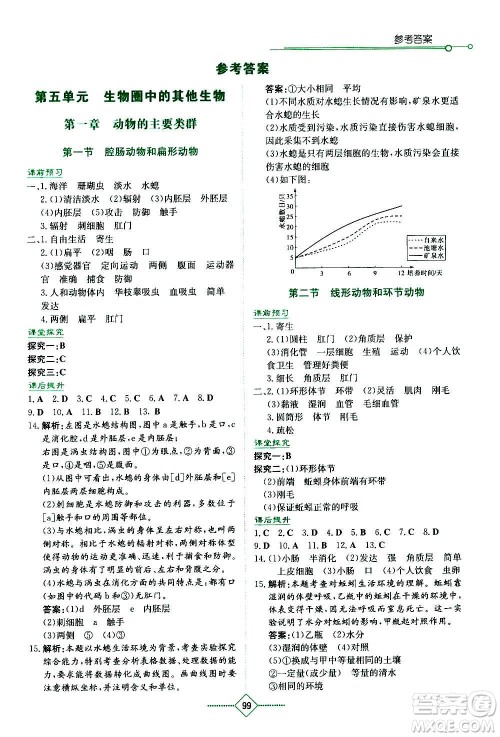 湖南教育出版社2020年学法大视野生物八年级上册人教版答案