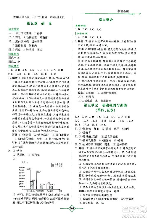 湖南教育出版社2020年学法大视野生物八年级上册人教版答案