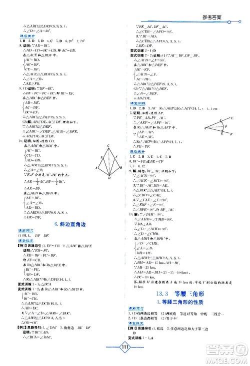 湖南教育出版社2020年学法大视野数学八年级上册华东师大版答案