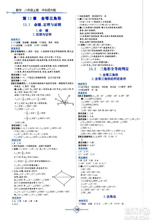 湖南教育出版社2020年学法大视野数学八年级上册华东师大版答案