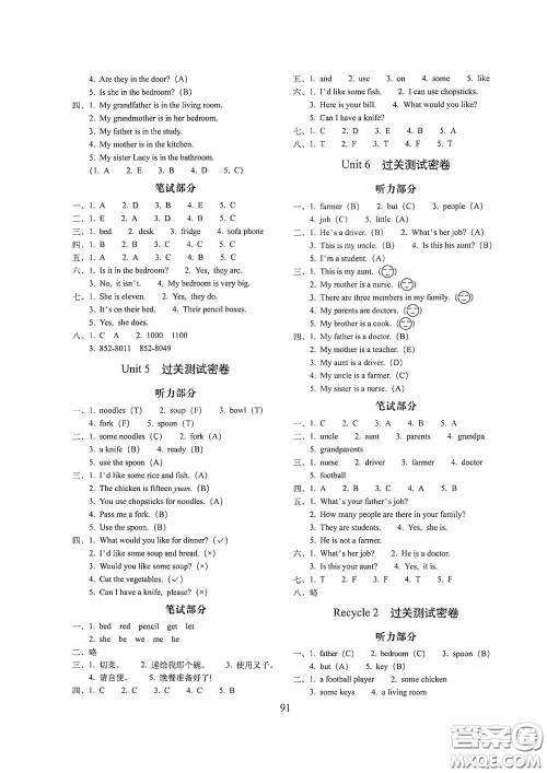 2020期末冲刺100分完全试卷四年级英语上册人教版答案 2020期末冲刺100分完全试卷四年级英语上册人教版答案