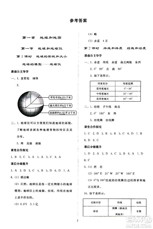 人民教育出版社2020秋同步轻松练习地理七年级上册人教版答案 人民教育出版社2020秋同步轻松练习地理七年级上册人教版答案