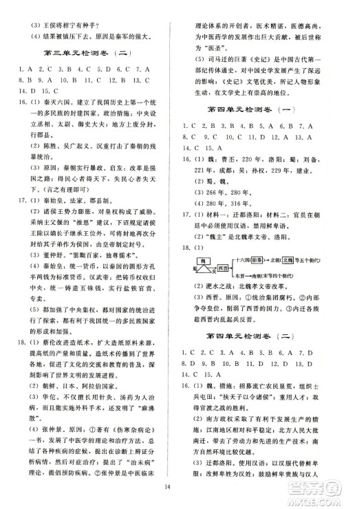 人民教育出版社2020秋同步轻松练习中国历史七年级上册人教版答案