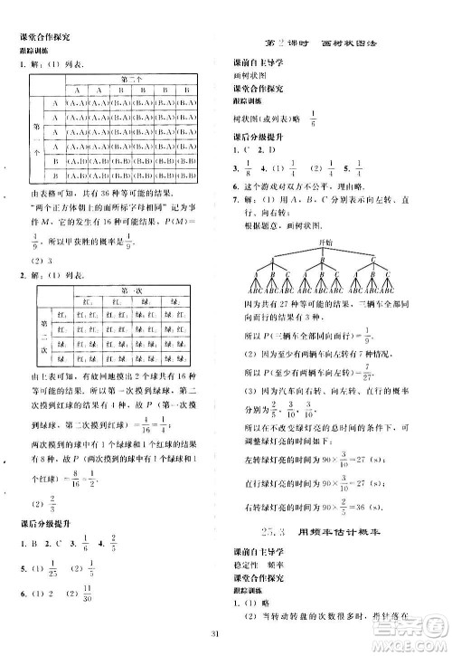 人民教育出版社2020秋同步轻松练习数学九年级上册人教版答案