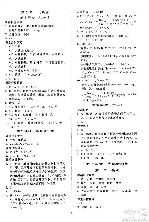 人民教育出版社2020秋同步轻松练习物理九年级全一册人教版答案