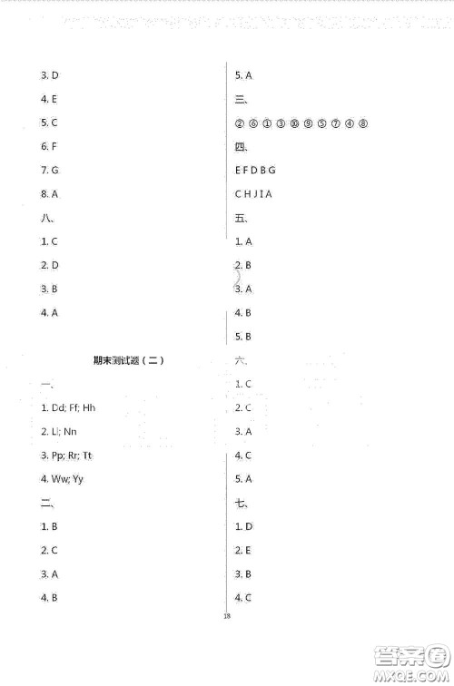 青岛出版社2020单元自测试卷三年级英语上学期人教版答案