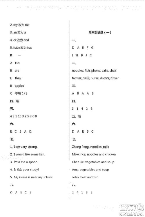 青岛出版社2020单元自测试卷四年级英语上册人教版答案