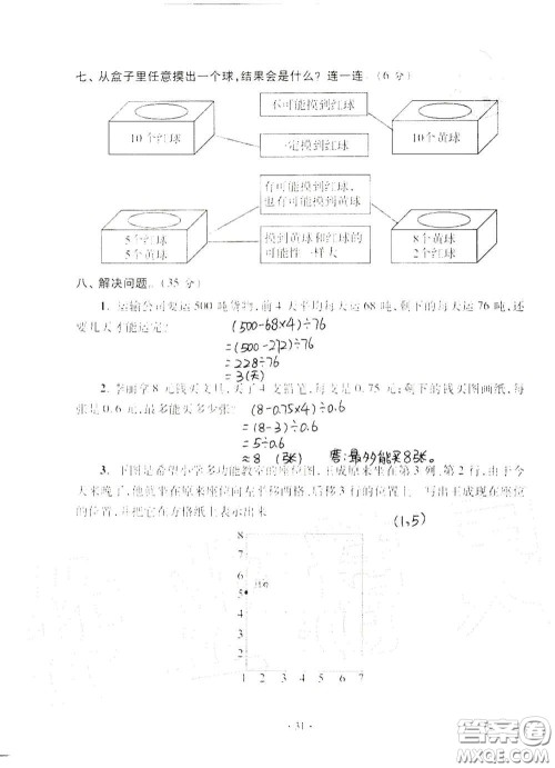 青岛出版社2020单元自测试卷五年级数学上册人教版答案