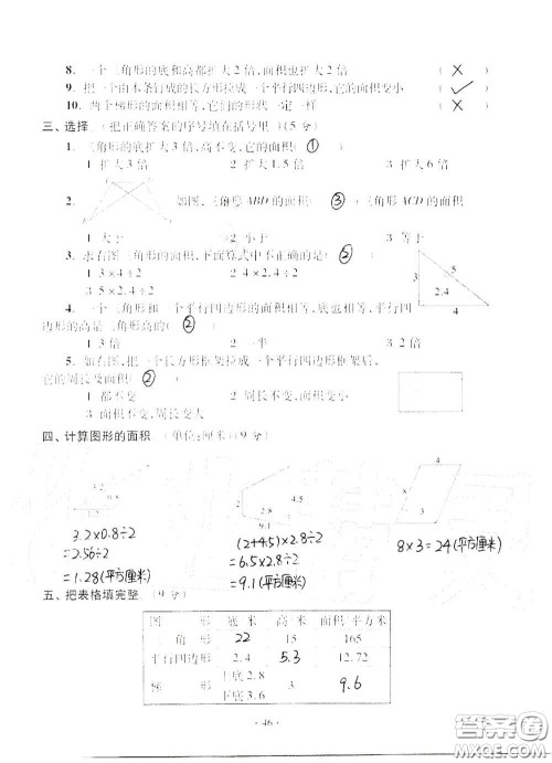 青岛出版社2020单元自测试卷五年级数学上册人教版答案 青岛出版社2020单元自测试卷五年级数学上册人教版答案