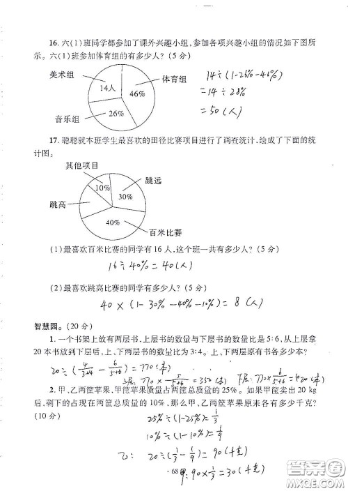 青岛出版社2020单元自测试卷六年级数学上册人教版答案 青岛出版社2020单元自测试卷六年级数学上册人教版答案