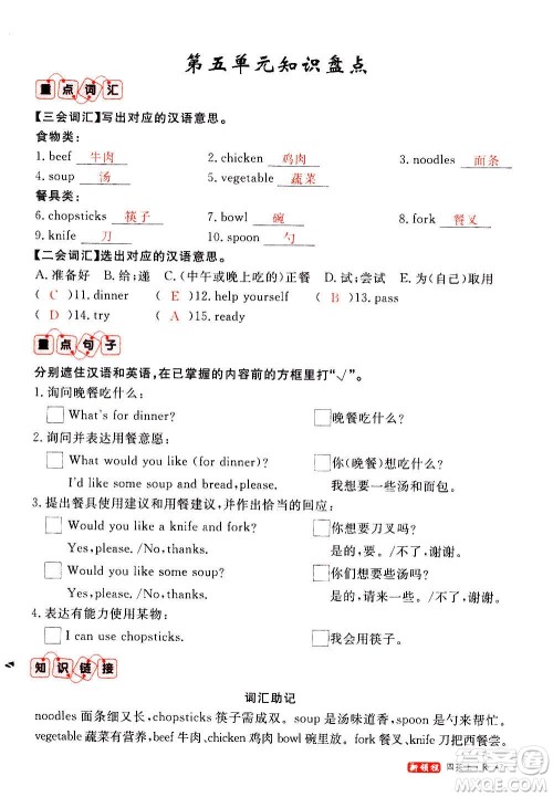 2020年新领程优异真卷汇编英语四年级上册R人教版答案