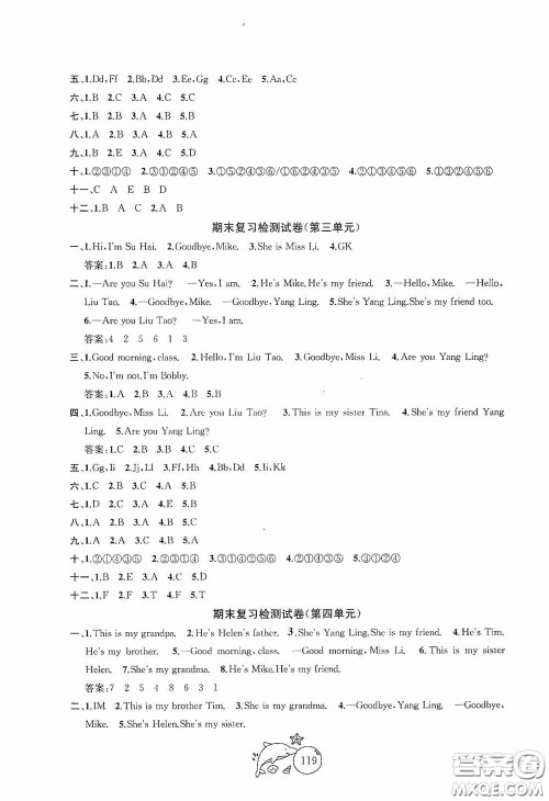 2020修订版金钥匙1+1目标检测三年级英语上册国标江苏版答案