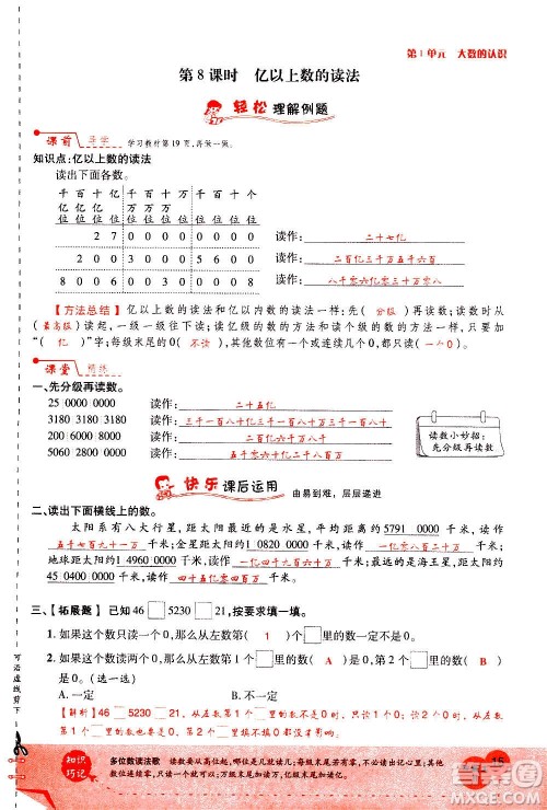 2020年新领程优异真卷汇编数学四年级上册R人教版答案