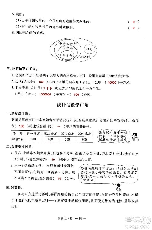 2020年新领程优异真卷汇编数学四年级上册R人教版答案