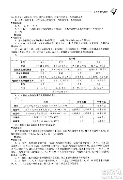 2020秋新课程问题解决导学方案七年级地理上册晋教版参考答案